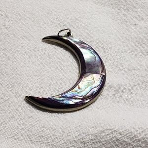 Beautiful Alpaca And Mexico Abalone Half Moon Pendant Only